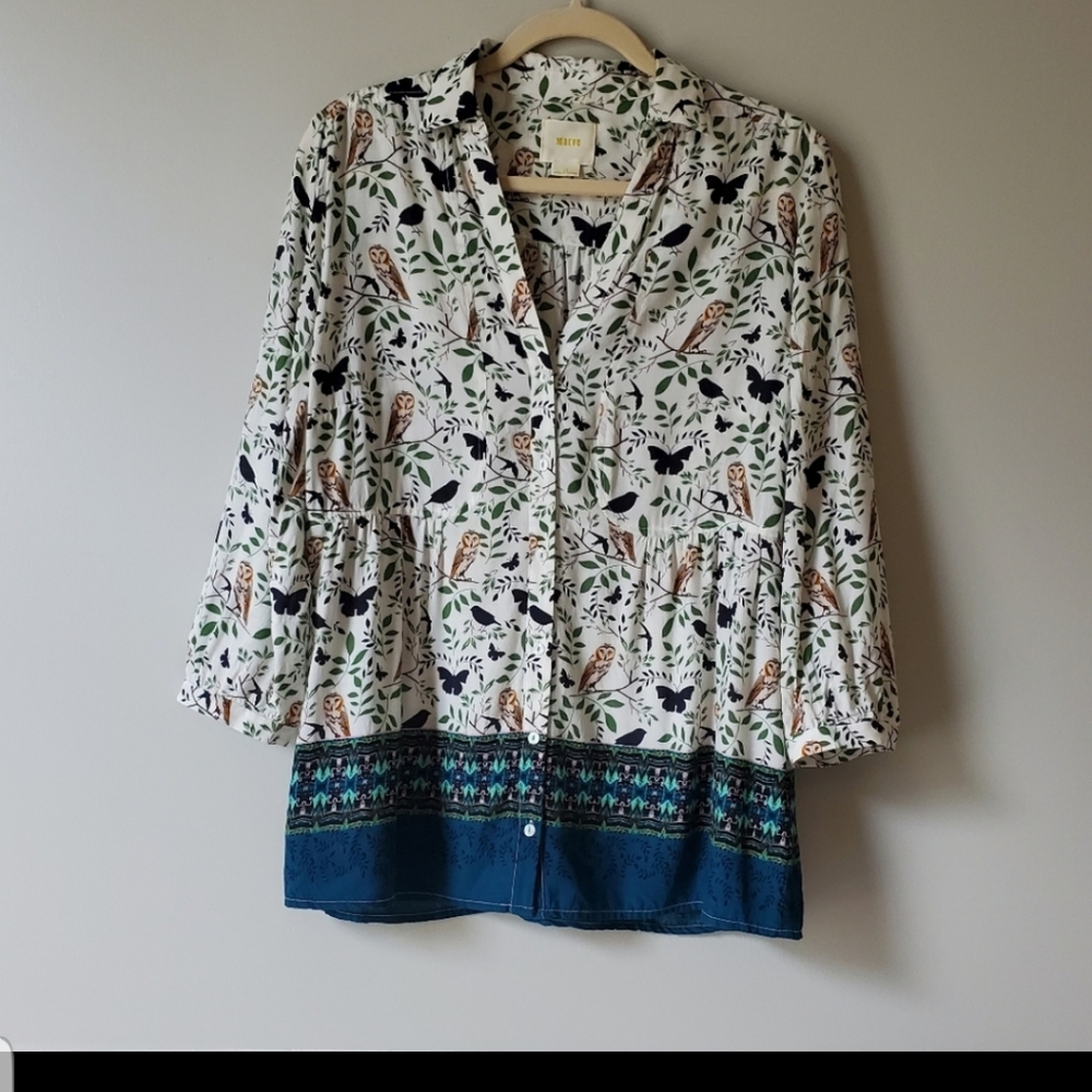 MAEVE | Owl Woodland Print Button Down Top | 12